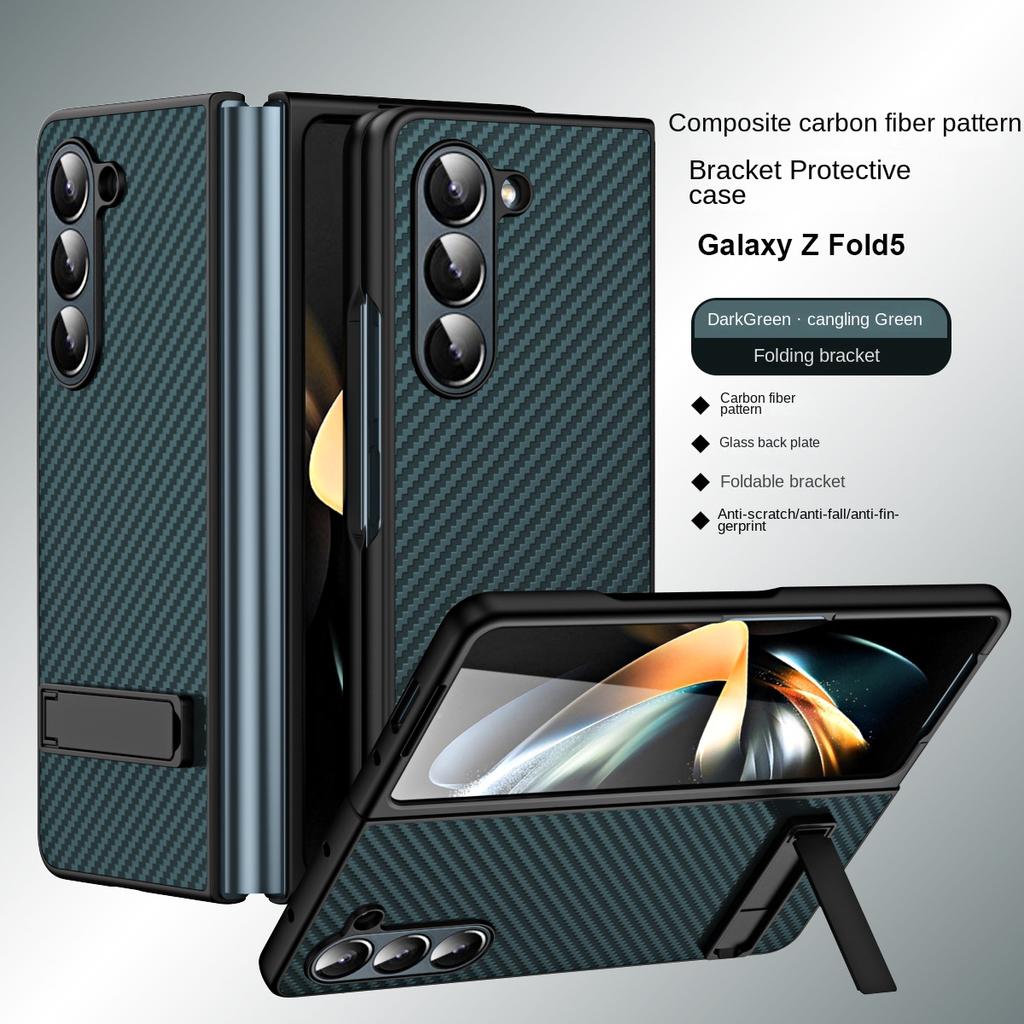 Carbon Fiber Stand Phone Case for Samsung Galaxy Z Fold 5 4 3 Fold5 Fold4 Fold3 5G Shockproof Prevention Hard Cover