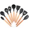 9 Pcs/set Silicone Kitchen Tools Cooking Sets Soup Spoon Spatula Non-stick Shovel with Wooden Handle Special Heat-resistant