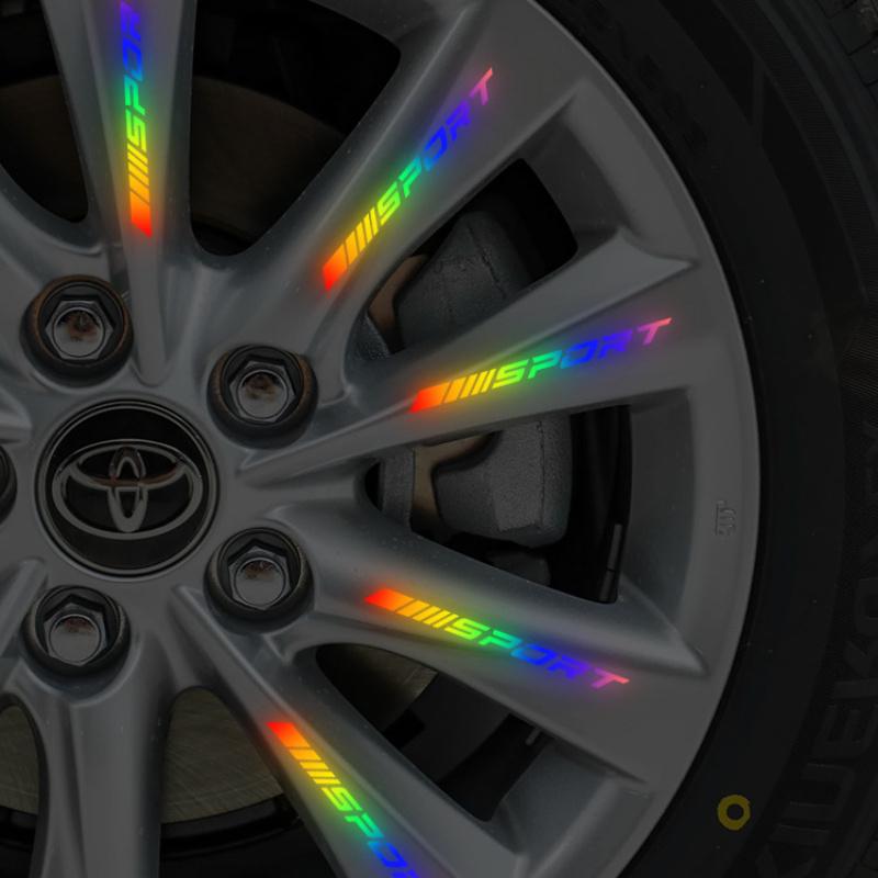 4Pcs Universal Reflective Rim Stripe Sticker,Car Wheel Night Safety Decorative Stripes,Sports Logo Reflective Stickers