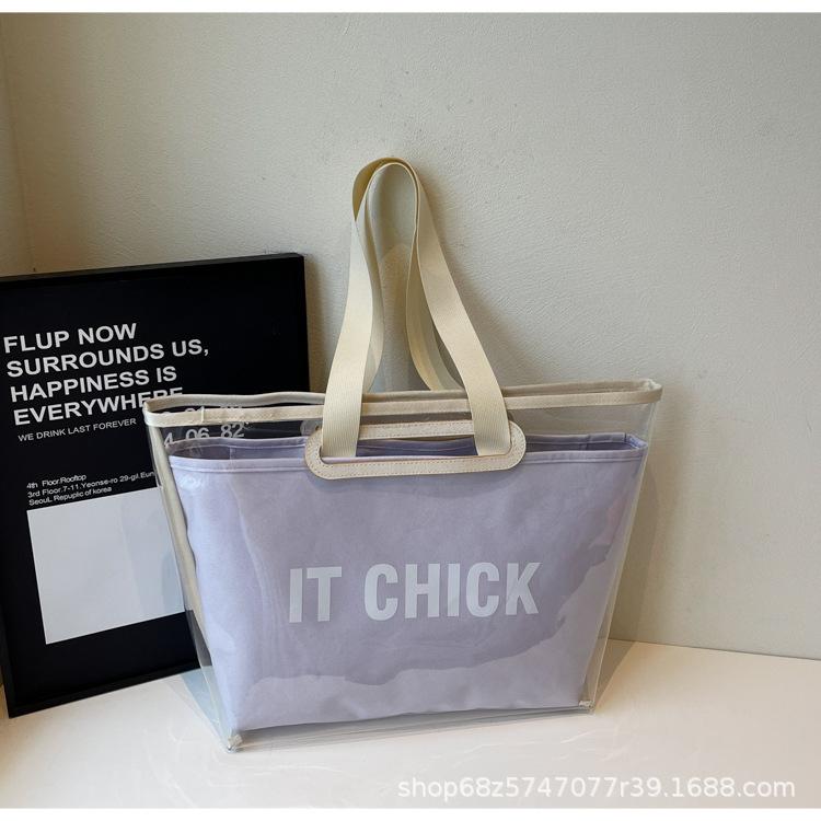 

Internet celebrity jelly transparent bag 2025 new popular large capacity shoulder tote bag fashion canvas tote bag