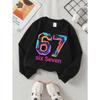 Girls' Long-Sleeve Round Neck Sweatshirt with Printed Neon Circuit Number Design, Suitable for Spring And Autumn, Fashionable And Casual