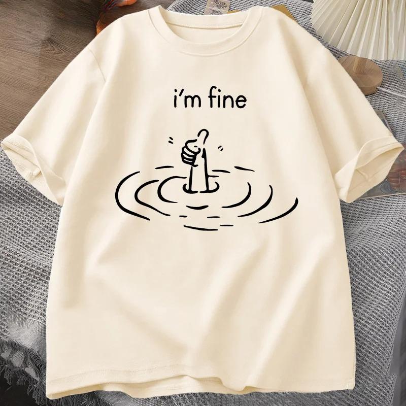 I'm Fine Back Print T-shirt Women Funny Mental Health T Shirt Humor Short Sleeve Loose Tshirt Loose Fashion Tees