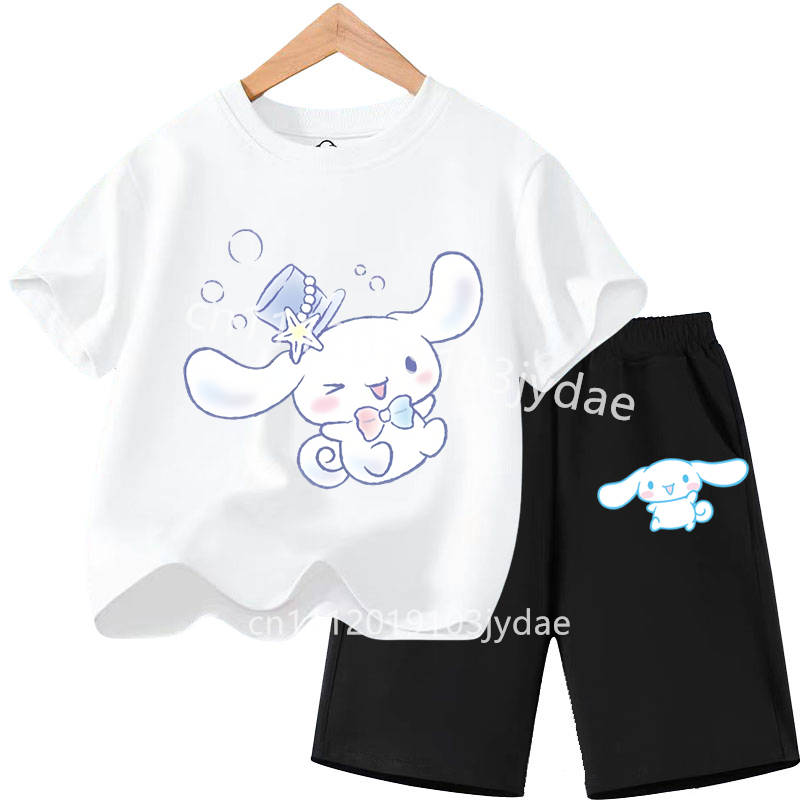Summer casual wear boy and girl shirt set, cute cartoon cinnamon printed children s T-shirt set, soft and comfortable 100