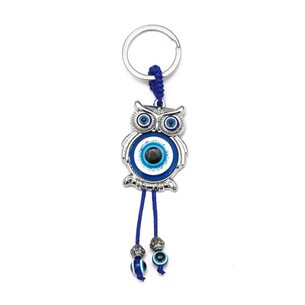 Lucky Eye Alloy Fatima Hand Elephant Owl Tree of Life Keychain Blue Turkish Evil Eye Key Chain Car Keyring for Women Men Jewelry
