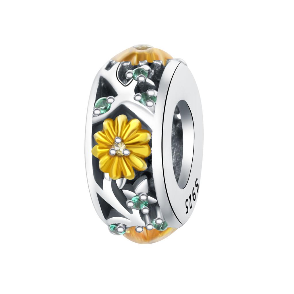 Copper Metal Daisy Sakura Flower Plant Series Charm Bead Components Bead Components Compatible With Authentic Original Wear Bracelets Do It Yourself
