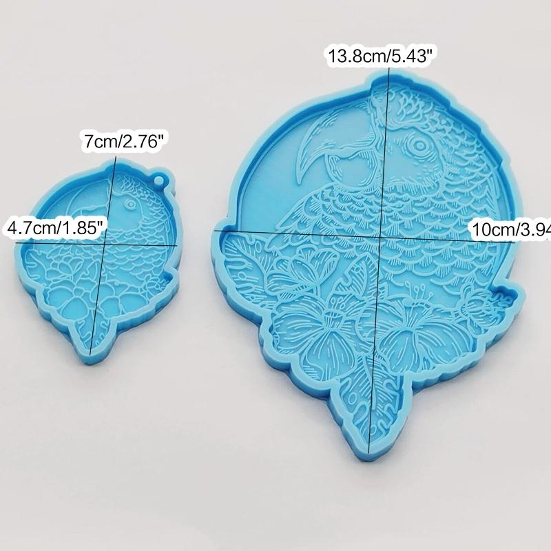 2x Keychain Resin Silicone Molds with for Key Chain Lovely Parrot Shape Mold for Epoxy Jewelry Casting Keychain Coaster