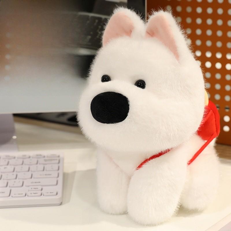 Cute Highland White Dog Plush Backpack With Foodshaped Decor For Birthday Gift