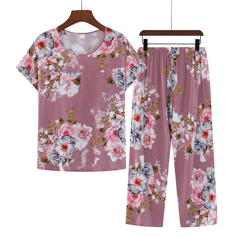 Summer Women's Cotton Pajamas Women's Thin Short Sleeve Set Plus Size Women's Loungewear Can Be Breathable and Antibacterial Sleepwear