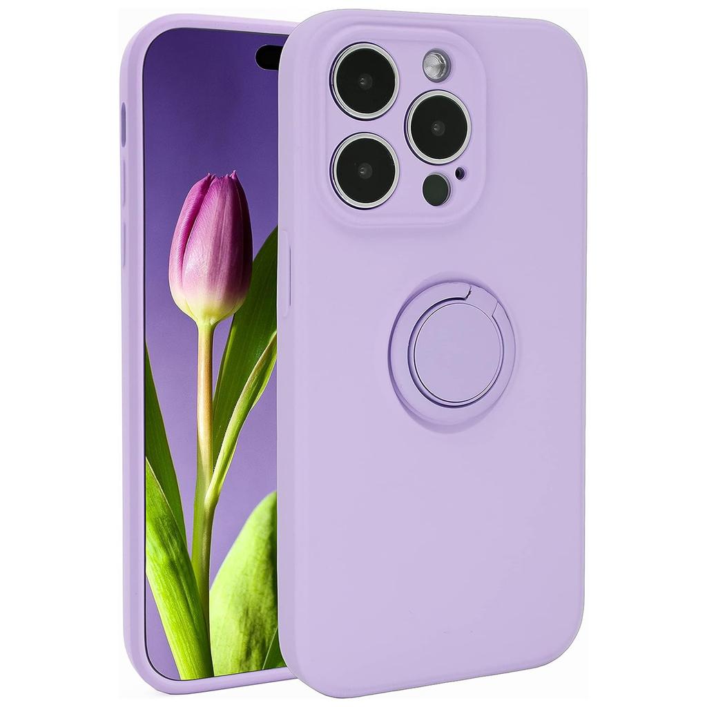 For iPhone 15 Pro Ring Kickstand Case Liquid Silicone Anti-scratch Phone Cover with Wrist Rope
