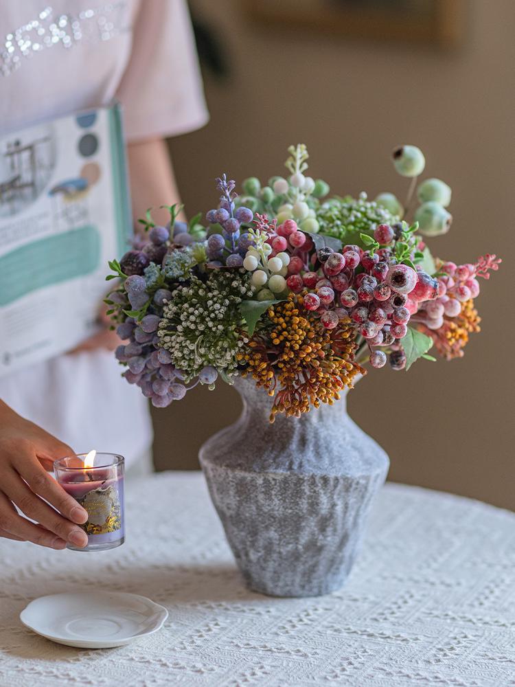 Bionic Blueberry Artificial Flowers for Living Room Decoration - Dried Flower Bouquets Arrangement