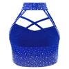 Kids Gymnastics Top Halter Sleeveless with Sparkling Rhinestones Cross Front Backless Dance Wear Costume