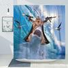 Funny Shower Curtains Cat Riding Shark Ocean Birds Sea Waves Cool Fun Bath Curtain Polyester Fabric Kids Bathroom Decor Sets