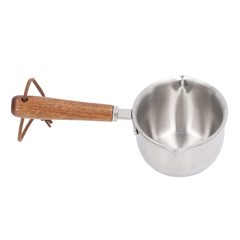 Butter Warmer Stainless Steel Wooden Handle 3 Layers Multi Purpose Butter Melting Pot for Oil Milk Kitchen 120ML