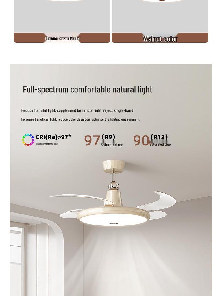 2025 Cream Wabi-Sabi Mid-Century Ceiling Fan Light, Silent High Airflow for Living Rooms & Restaurants