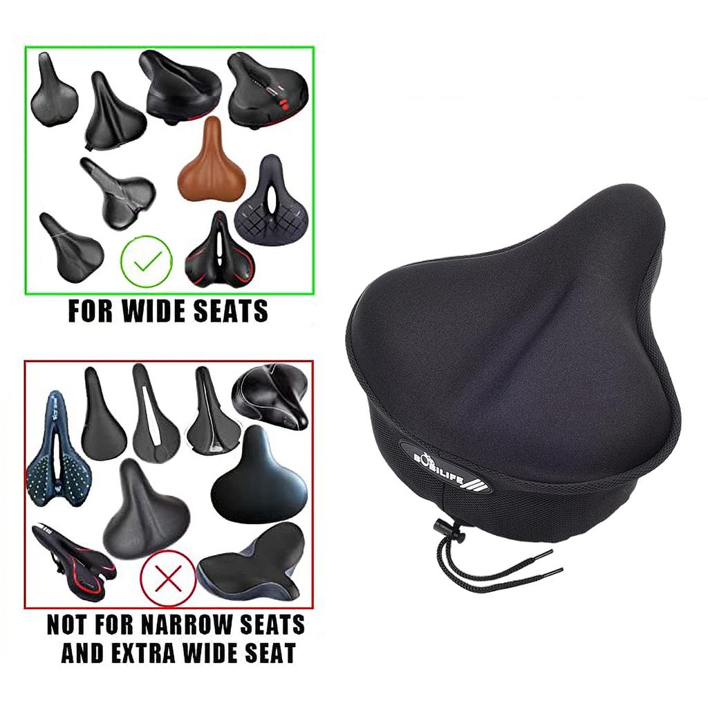 Thick Wide Gel Bike Seat Cushion with Rain Cover Large Surface Comfortable for Butt Memory Gel Foam Bike Saddle Seat Cushion Cover & - (L)