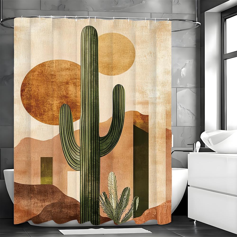 Desert Cactus Shower Curtain, Bathroom Decorative Shower Curtain, Waterproof Shower Curtain with Hooks