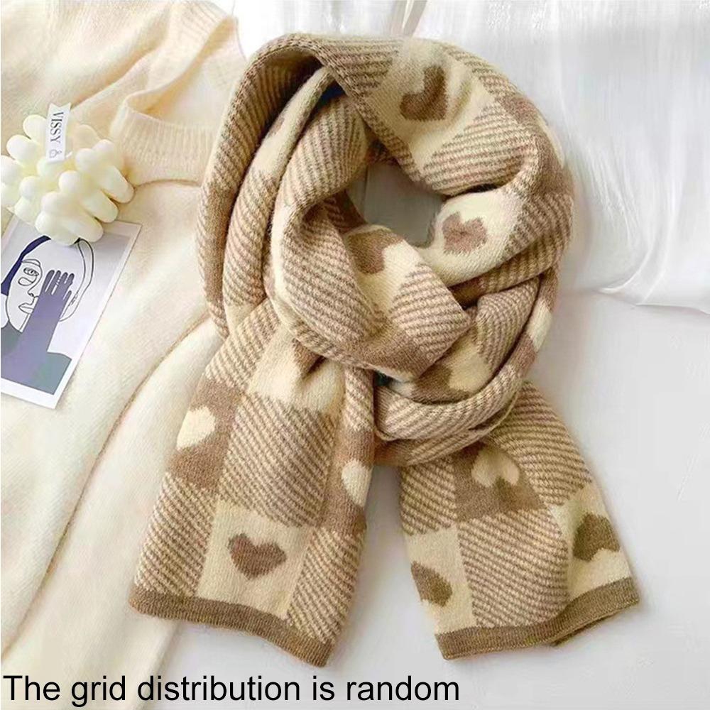 Korean Style Plaid Heart Scarf Thickened Winter Cashmere Shawl Elegant Y2K Checkered Scarf  Unisex
