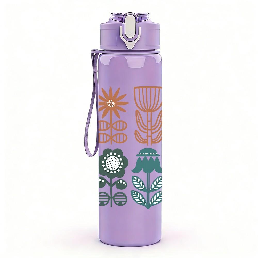 1PC Vintage Floral Botanical Set 750ml Color Plastic Sports Water Bottle Leakproof Flip Straw Lid Suitable for Sports Office Home Use