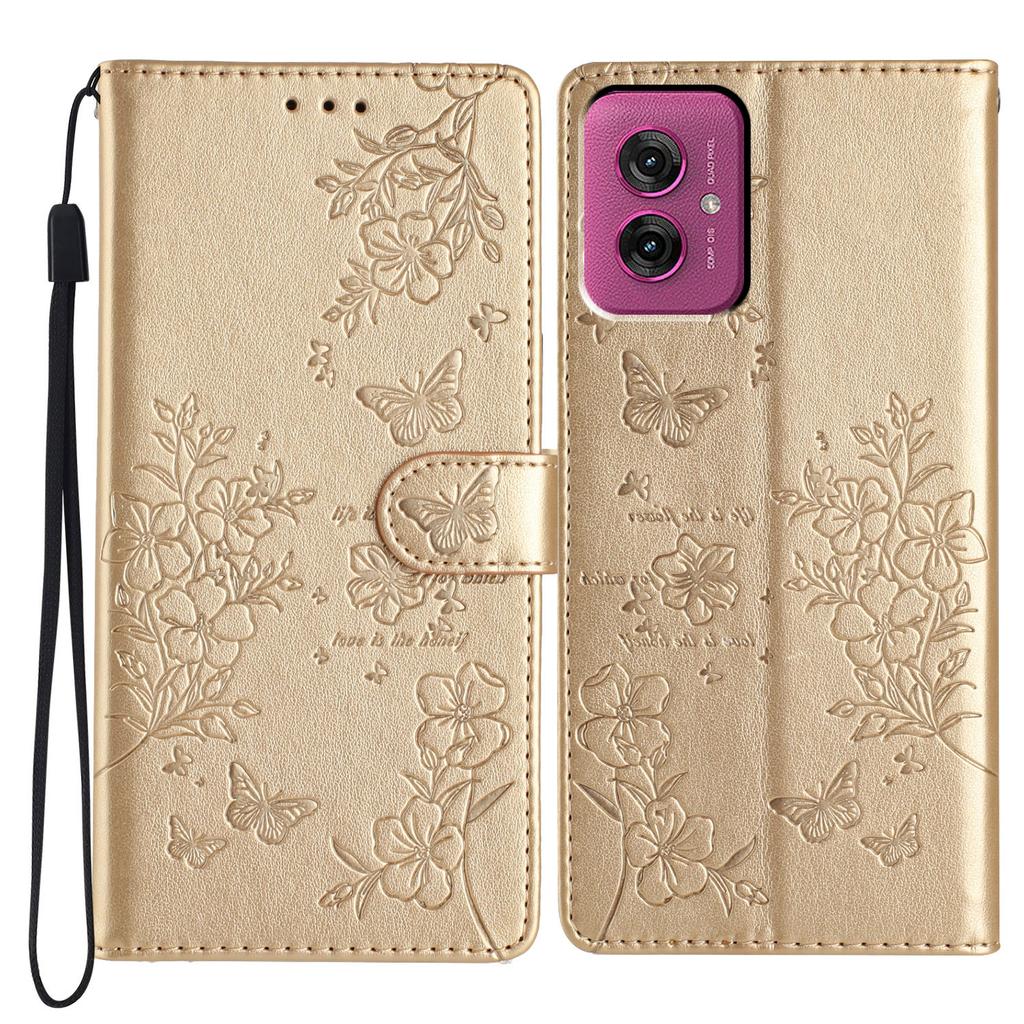 For Motorola Moto G55 5G Wallet Phone Case Butterfly Floral Imprint Leather Flip Cover