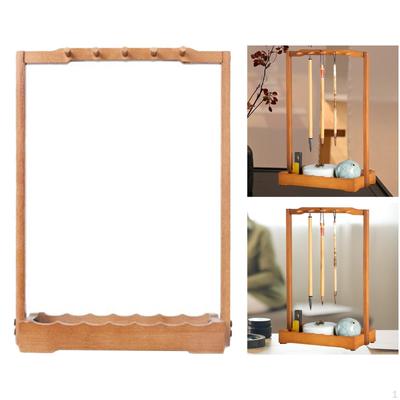 Soporte para Pinceles de Caligrafía Colgante Tradicional para Bolígrafos de Madera con Bandeja
