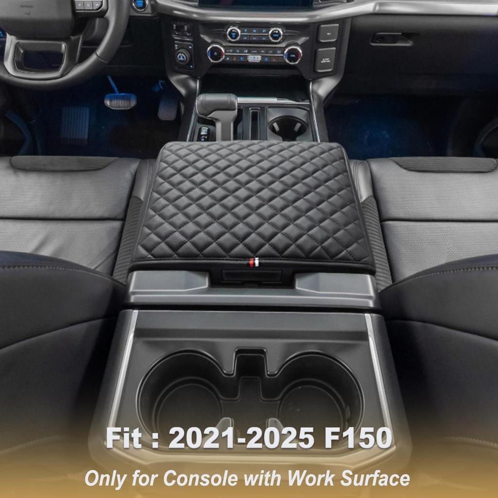 PIMCAR Center Console Cover For -2025 Ford F150, -2025 F150 Lightning Work Surface Console Armrest Cushion Leather Protector Interior Accessories