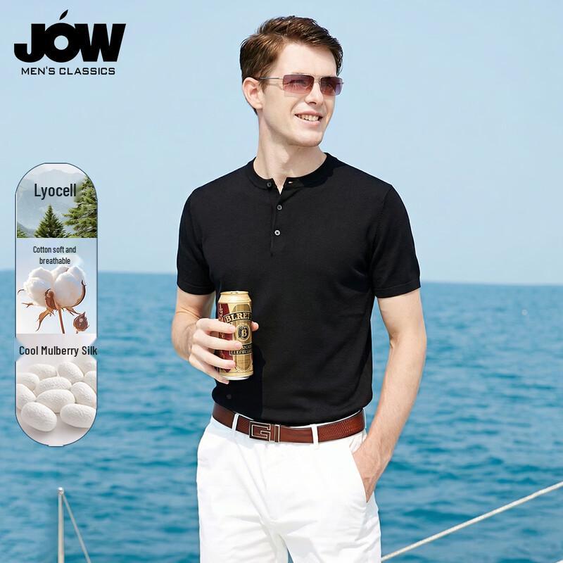 JOW Men s Henley Collar Silk Blend Polo T-Shirt 3XL