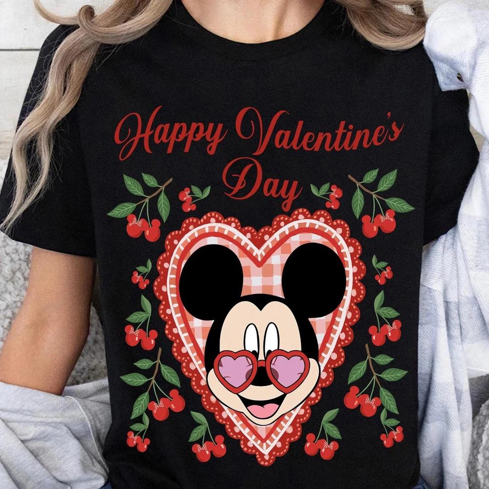 Mickey Mouse Cherry Heart Sunglasses Valentines Day Tshirt Unisex Unisex S