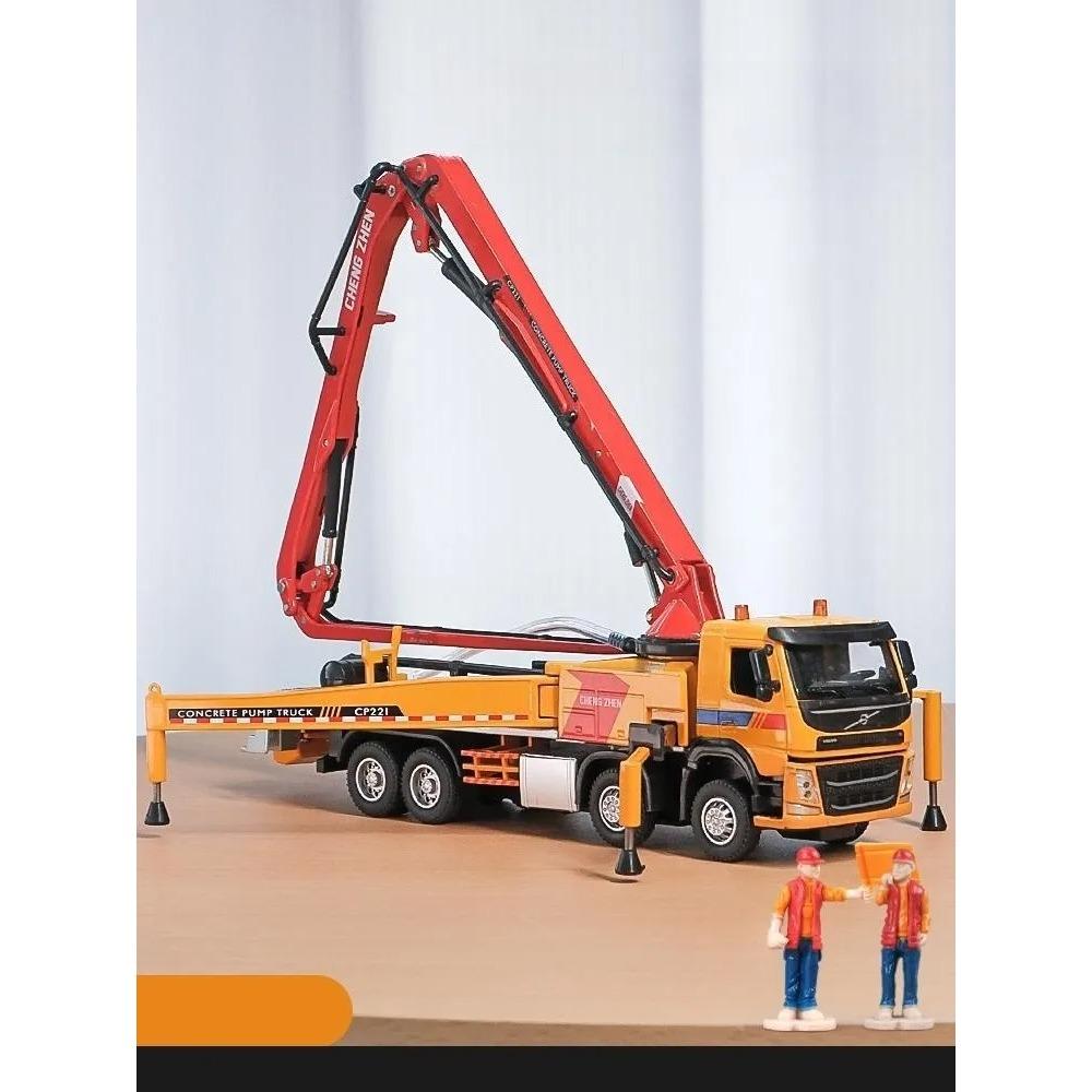 1/50 Volvo Concrete Pump Truck Toy Car Diecast Meatl Vehicle Model Pull Back Sound & Light Miniature Collection Gift for Boy Kid