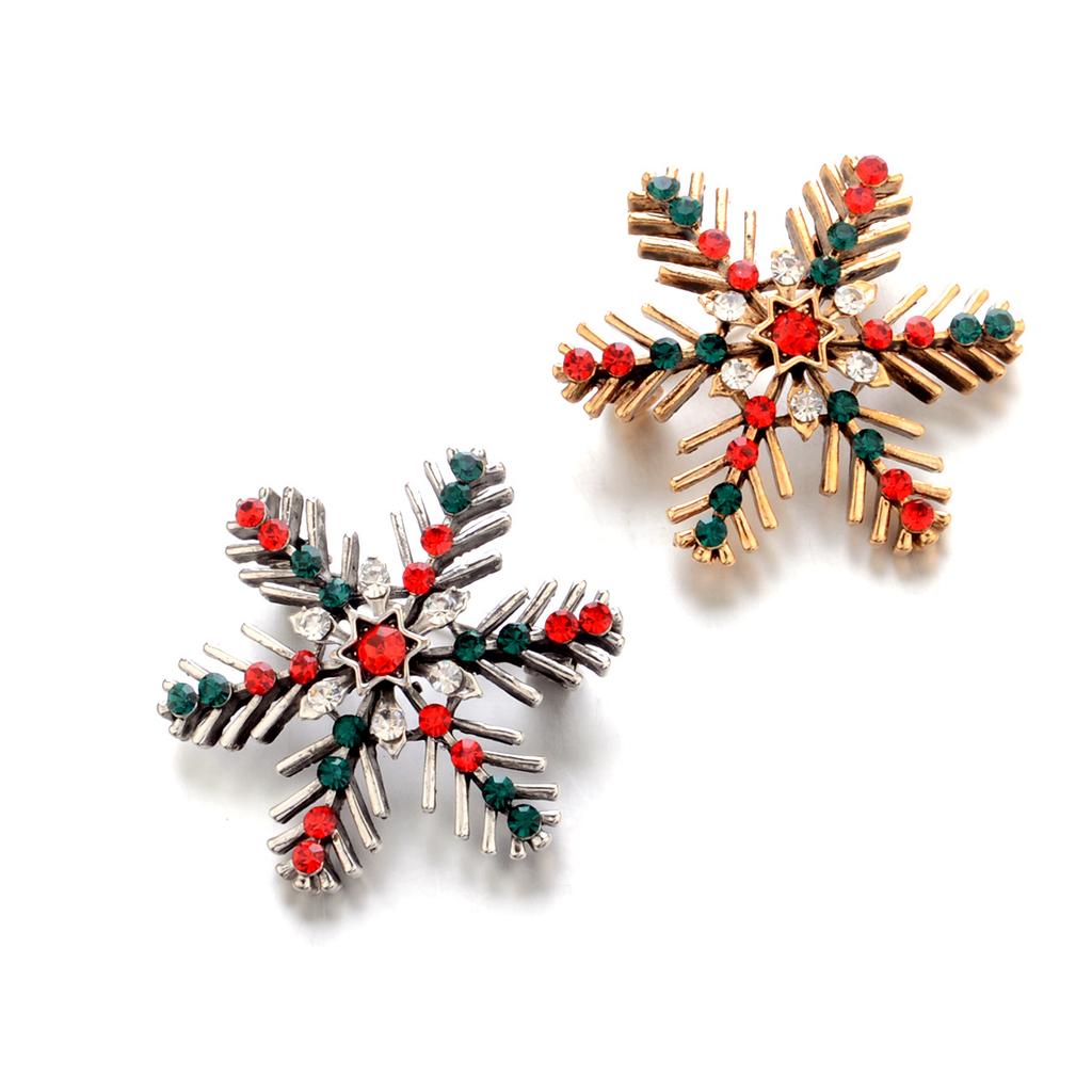 Retro Christmas Snowflower Shape Diamante Alloy Brooch Collar Pin