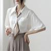 Summer Tie White Shirt Professional Chiffon White Shirt Women's Design Sense Niche Short Sleeve Top