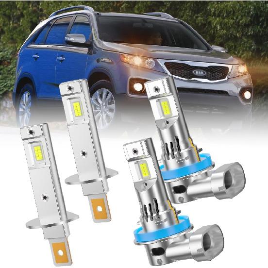 

LED Headlight Bulbs for Kia Sorento 2011 2012 2013, H1 High Beam and H11 Low Beam, 60W 5000K White, 400% Brighter with Cooling Fan, 4-Pack