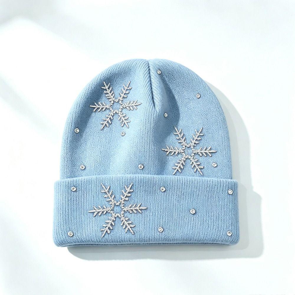 Rhinestone Children Knit Hat Knitted Fabric Snowflake Knitted Cap Kids Winter Wear