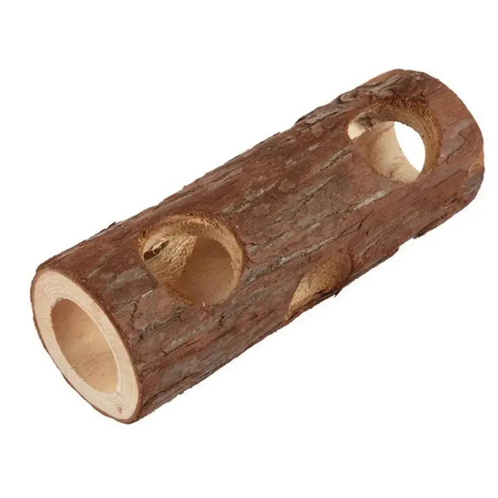Hamster Natural Wooden Tunnels Tubes Bite-resistant Hideout Tunnel Molar Toy For Indoor Cats Dogs Drop Shipping