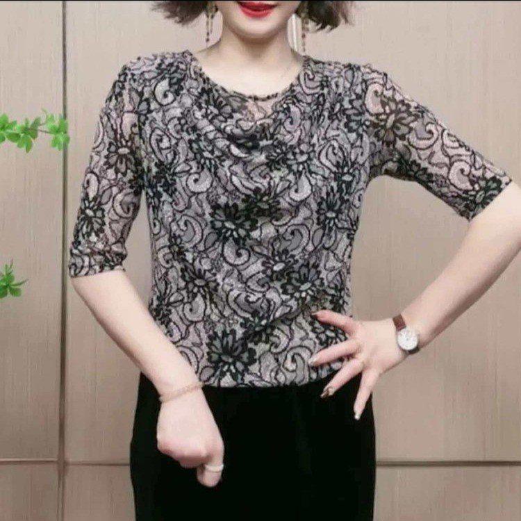 Elegantes Spitzen-T-Shirt mit sieben Ärmeln für Damen