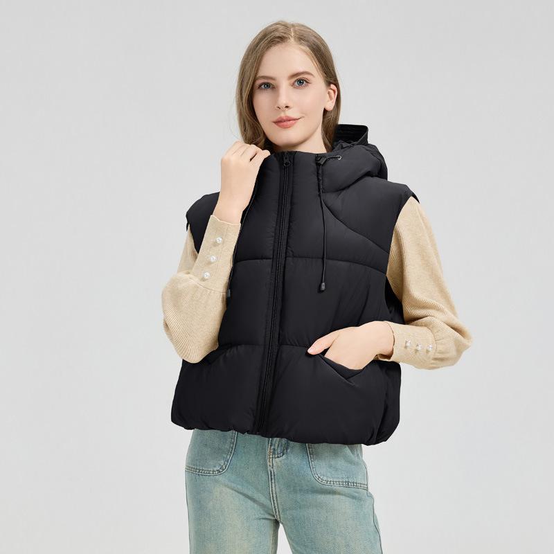 

Женский осенне-зимний укороченный дутый жилет с капюшоном 2XL