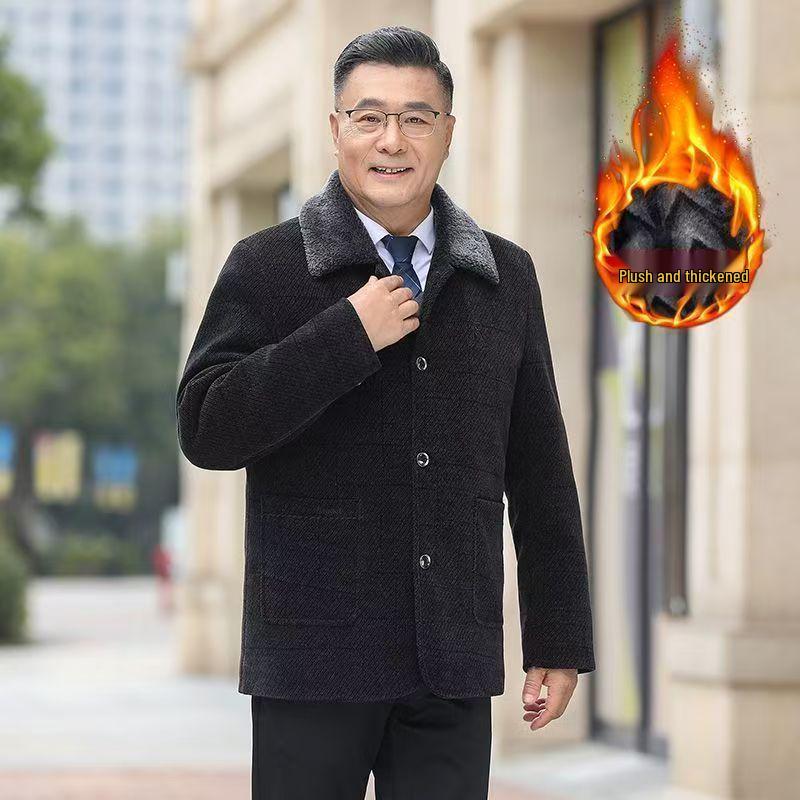 

Chenille Mid-Age Men s Woolen Coat: Plus Velvet, Thickened, Lapel Button, Comfortable & Warm Winter Wear. 185/100A for 125-145 jin