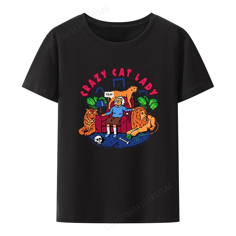 Crazy Cat Lady Printed T-shirt Woman Clothes Grphic Tee Roupas De Mujer Otaku Humor Comfortable
