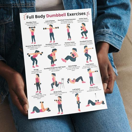 Yousheng 5 Piezas Póster de Entrenamiento con Mancuernas, Tabla de Ejercicios en Casa para Brazo Pierna Cadera Core, Guía de Entrenamiento de Cuerpo Completo Pared