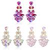 Flower Pattern Alloy Pendant Earrings With Crystal Accents For Women Fashion Jewelry