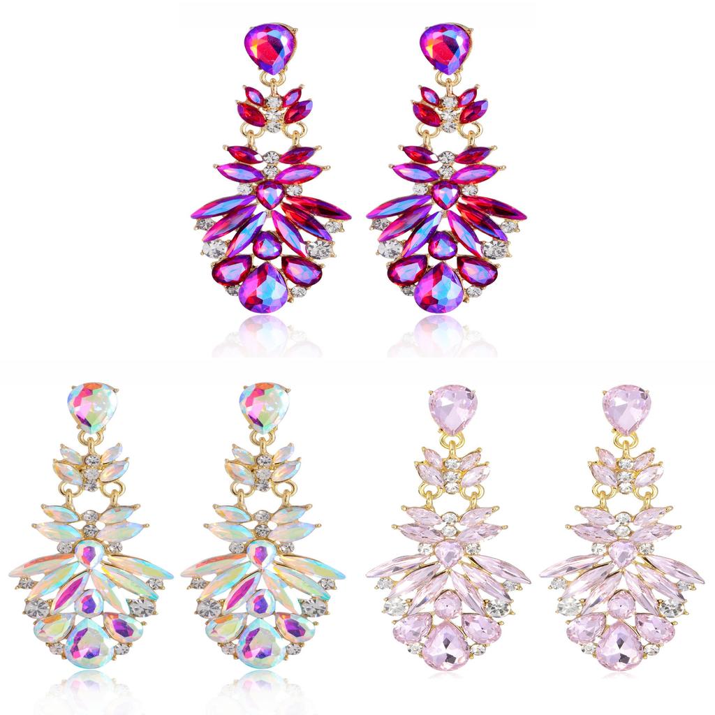Flower Pattern Alloy Pendant Earrings With Crystal Accents For Women Fashion Jewelry