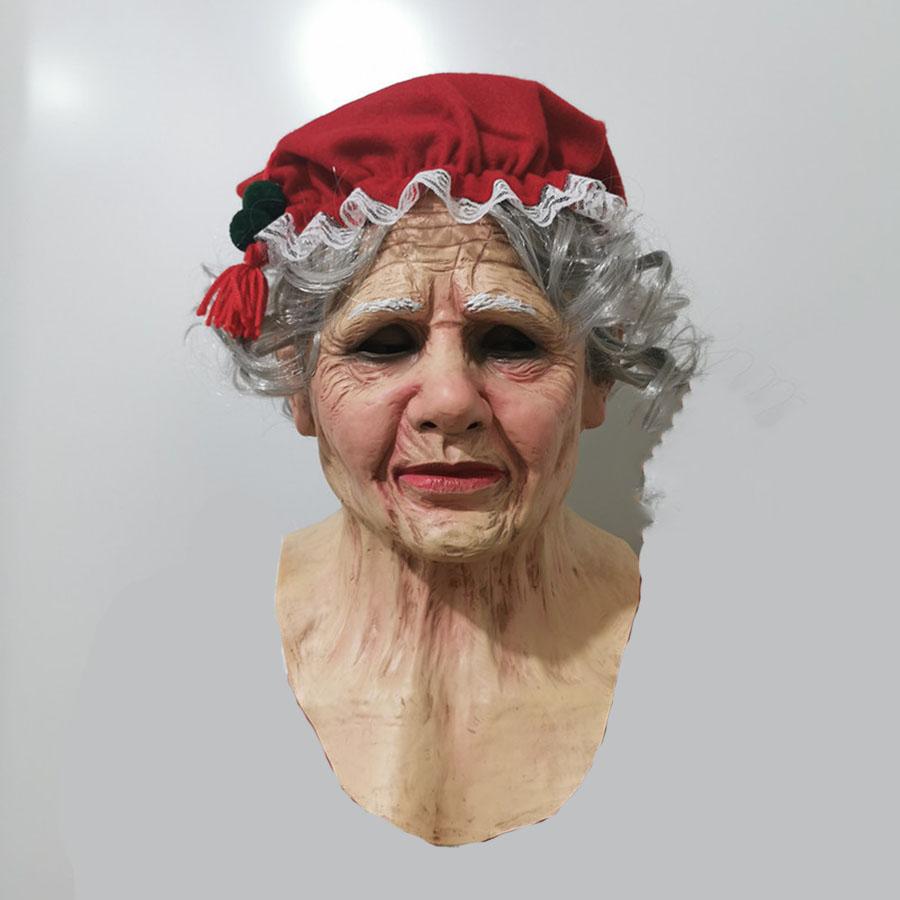 2021 Christmas Old Woman Full Head Latex Mask Realistic Face Human Mask Cosplay Props Masks