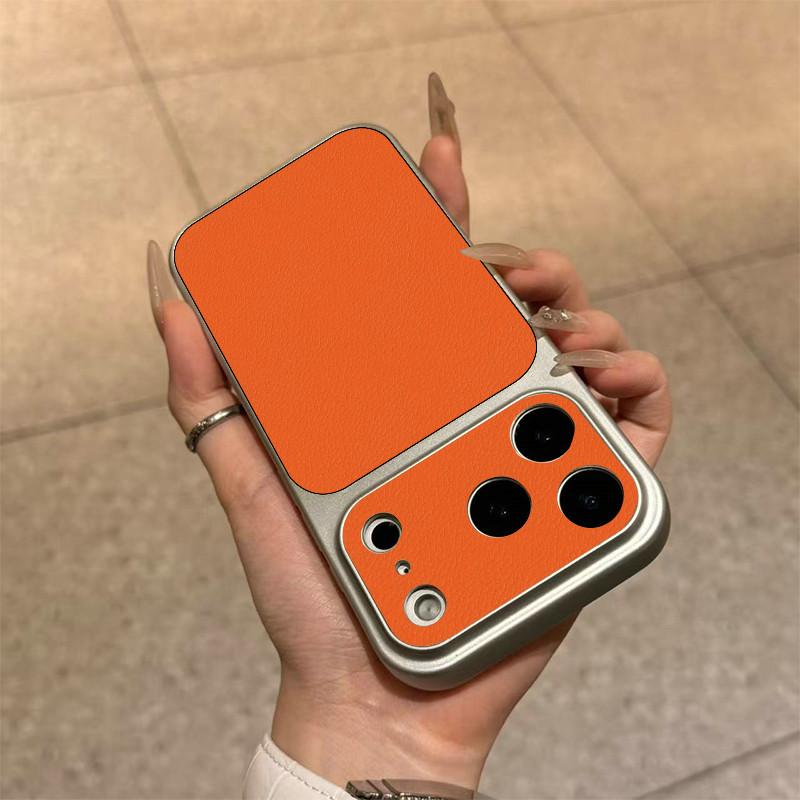 Large Window Synthetic Leather Casing for iPhone Pure Orange Printed Patterned Plain Shell Soft Case Protective Cover | BP B031