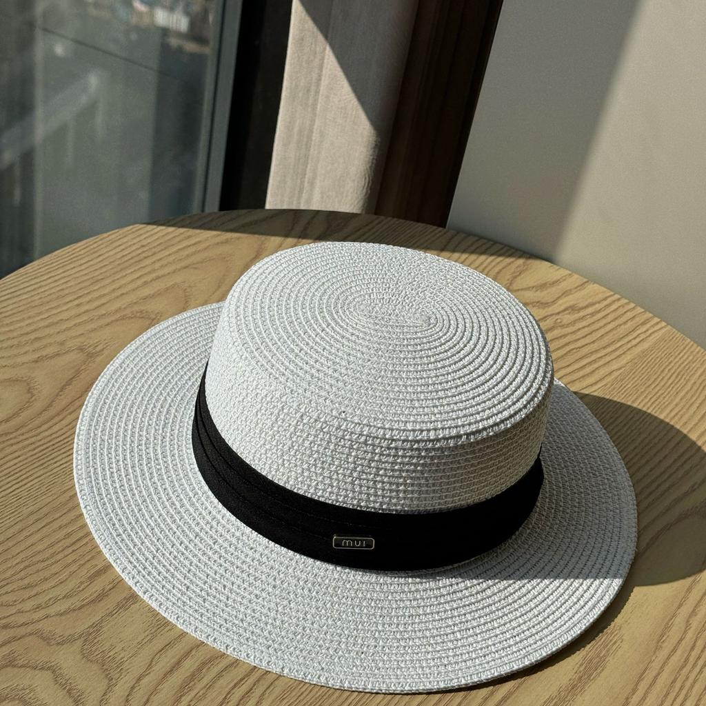 New French Flat-top Sunshade Straw Hat Women's Summer Outdoor Sunshade Sunscreen Fashion Sun Hat