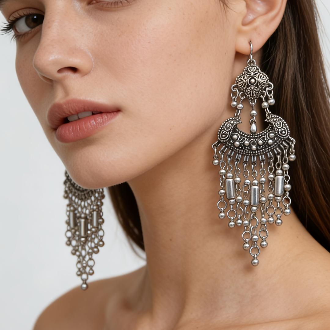 pair of ethnic-style fashion earrings, geometric, exaggerated, stylish, with unique carved patterns, bohemian style earrings Ancient Silver Mine
