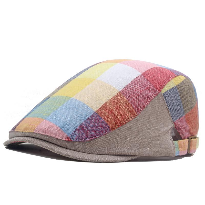 Leichte Atmungsaktive Karomuster Baskenmützen in Kontrastfarben, Retro Vintage Unisex Flache Hüte, Britische Freizeitkopfbedeckung