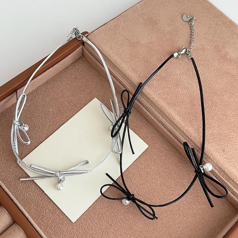 Elegant Bowknot Pearls Choker Necklace for Women Girls Retro Styles Clavicle Chain Fashion Jewelry Accessories