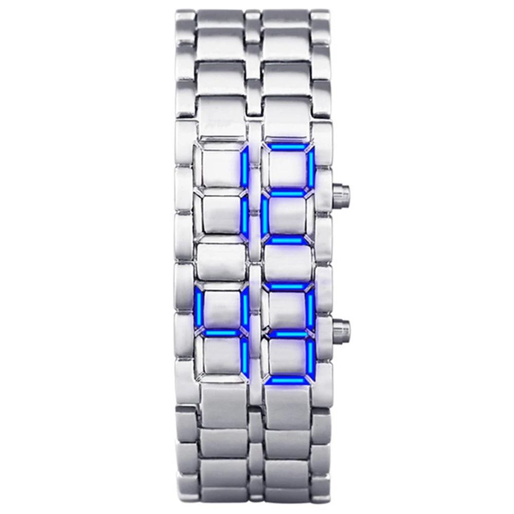 Fashion Men's Digital Lava Wristwatch Full Metal Black Red/Blue LED Display Sporty Creative Gift for Male Youth