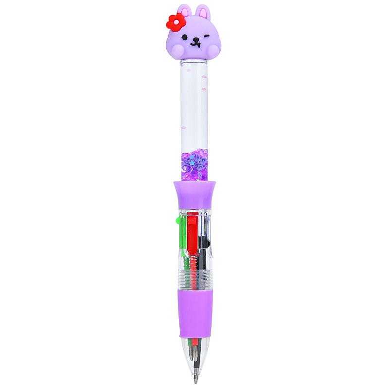 Creative Cartoon Glitter Four-Color Click Ballpoint Pen - Cute Planner Pen for Students