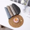 Japanese Linen Textured Double-Sided Leather Placemat: Heat-Resistant, Non-Slip Round Mat for Home or Hotel Dining.