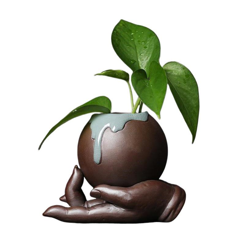 Creative Hydroponic Glass Flower Pot with Ceramic Little Monk Ornament for Living Room Decor